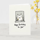 Carte d'anniversaire chat mignonne (Fleur jaune)