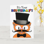 Carte d'anniversaire Chat Moustache de Dessin Anim (Fleur jaune)