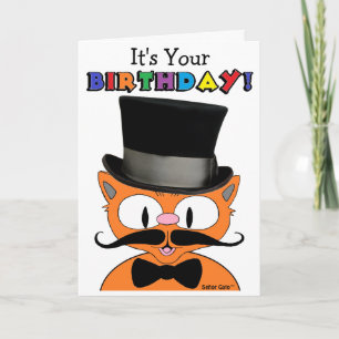 Carte d'anniversaire Chat Moustache de Dessin Anim