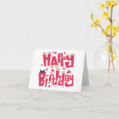 Carte d'anniversaire chat pastèque joyeux (Fleur jaune)