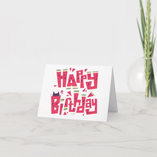 Carte d'anniversaire chat pastèque joyeux (Devant)