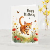 Carte d'anniversaire Chat Prancing (Fleur jaune)