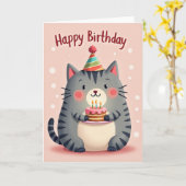 Carte d'anniversaire Chat Rose (Fleur jaune)