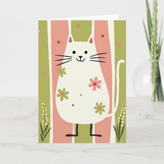 Carte d'anniversaire Chat Rose Vert (Devant)