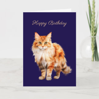 Carte d'anniversaire chat roux et duveteux #1