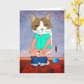 CARTE D'ANNIVERSAIRE CHAT SUR LES TOILETTES (Fleur jaune)