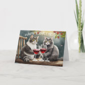 Carte d'anniversaire Chats buvant du vin ! (Devant)