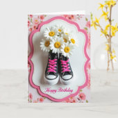 Carte d'anniversaire chaussure Marguerite (Fleur jaune)