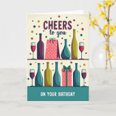 Carte d'anniversaire Cheers Bottles (Fleur jaune)