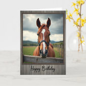 Carte d'anniversaire Cheval Alezan (Fleur jaune)