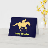Carte d'anniversaire Cheval Bleu et Crème (Fleur jaune)