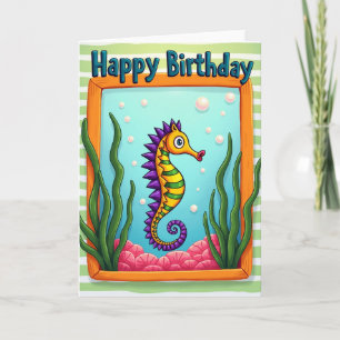 Carte d'anniversaire Cheval Marin Fantaisiste