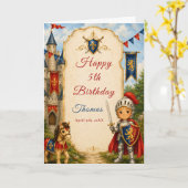 Carte d'anniversaire Chevalier Médiéval 5 ans (Fleur jaune)