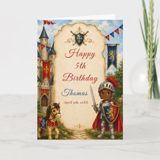 Carte d'anniversaire Chevalier Médiéval 5 ans (Devant)