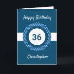Carte d'anniversaire Chevron Blue 36th<br><div class="desc">Une carte bleue personnalisée de 36ème anniversaire,  que vous pouvez facilement personnaliser avec son nom sur le devant de la carte. Vous pouvez également personnaliser le message de la carte intérieure si vous le souhaitez. Cette carte personnalisée de 36ème anniversaire pour lui ferait un grand souvenir.</div>