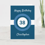 Carte d'anniversaire Chevron Blue 38th<br><div class="desc">Une carte bleue personnalisée de 38ème anniversaire,  que vous pouvez facilement personnaliser avec son nom sur le devant de la carte. Vous pouvez également personnaliser le message de la carte intérieure si vous le souhaitez. Cette carte personnalisée de 38ème anniversaire pour lui ferait un grand souvenir.</div>