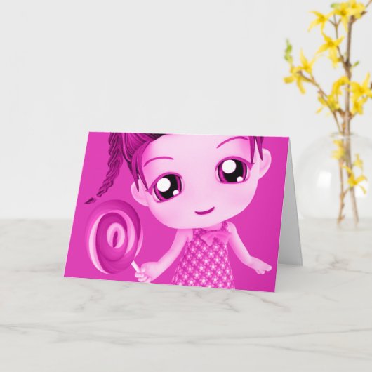 Carte d'anniversaire Chibi Pink (Fleur jaune)