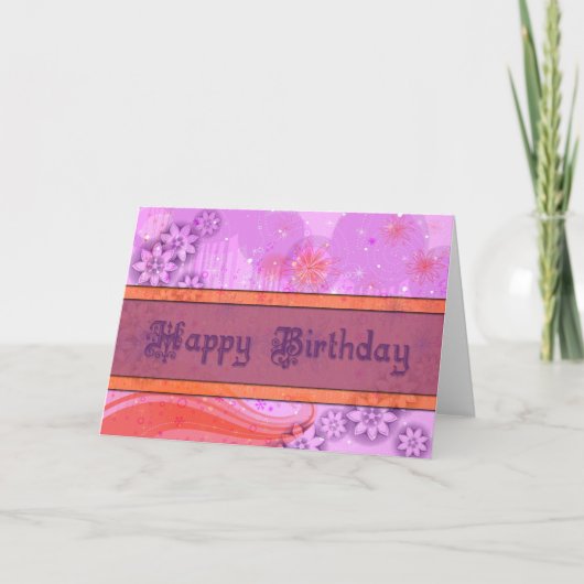 Carte d'anniversaire chic orange violet et rose (Devant)