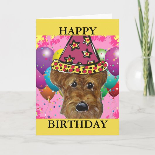 CARTE D'ANNIVERSAIRE CHIEN AIREDALE MIGNON (Devant)