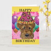 CARTE D'ANNIVERSAIRE CHIEN AIREDALE MIGNON (Fleur jaune)