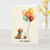 Carte d'anniversaire chien aquarelle (Fleur jaune)