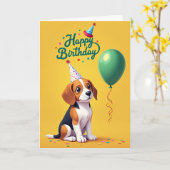 Carte d'anniversaire Chien Charmant (Fleur jaune)