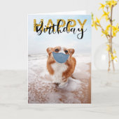 Carte d'anniversaire chien Corgi distanciation soc (Fleur jaune)