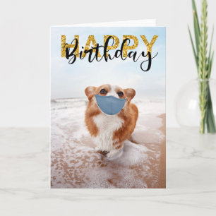 Carte d'anniversaire chien Corgi distanciation soc