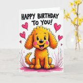 Carte d'anniversaire Chien Sourire (Fleur jaune)