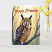 Carte d'anniversaire Chouette dorée (Fleur jaune)