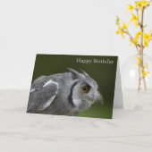 Carte d'anniversaire - Chouette gris bébé (Fleur jaune)