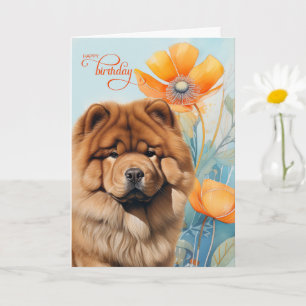 Carte d'anniversaire Chow Chow dans un jardin de p