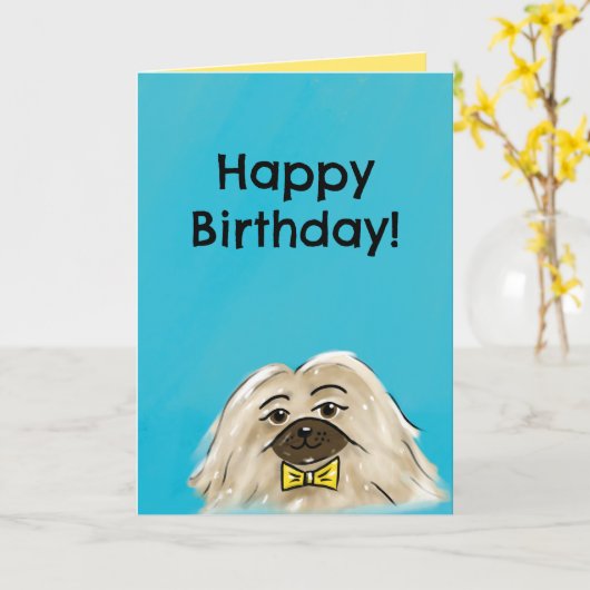 Carte d'anniversaire chrétienne (Pékinois) (Fleur jaune)