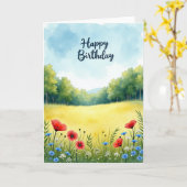 Carte d'anniversaire Ciel à l'aquarelle (Fleur jaune)