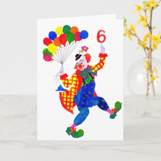 Carte d'anniversaire clown de 6 ans (Fleur jaune)