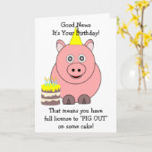 Carte d'anniversaire cochon humoristique (Fleur jaune)