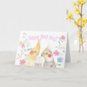 Carte d'anniversaire Cockatiel Joyeux Oiseau Jour (Fleur jaune)