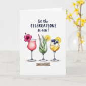Carte d'anniversaire Cocktail Party (Fleur jaune)