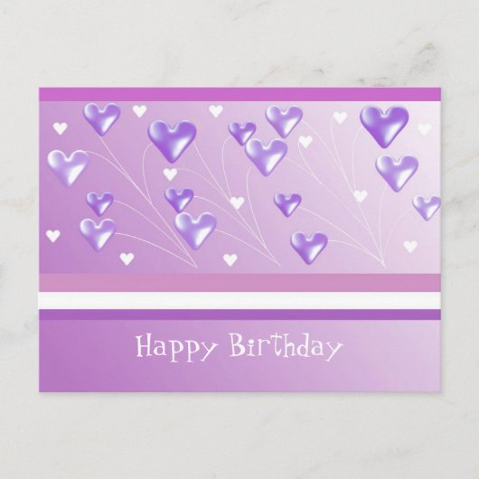 Carte d'anniversaire coeurs violets flottants (Devant)