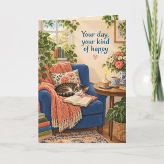 Carte d'anniversaire Coin de lecture pour chat con