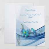 Carte d'anniversaire colibri et vague bleue (Devant / Derrière)