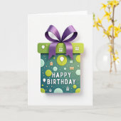 Carte d'anniversaire colis sarcelle (Fleur jaune)