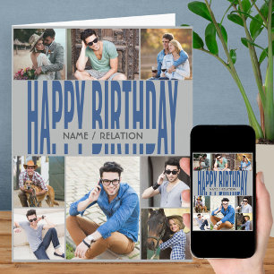 Carte d'anniversaire Collage Photo 8 Bleu Gris Tou
