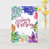 Carte d'anniversaire colorée à l'aquarelle succule (Fleur jaune)