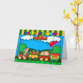 carte d'anniversaire colorée amusante avec un trai (Fleur jaune)