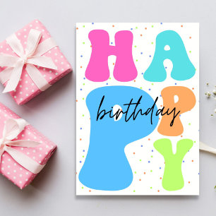 Carte d'anniversaire colorée avec typographie rétr