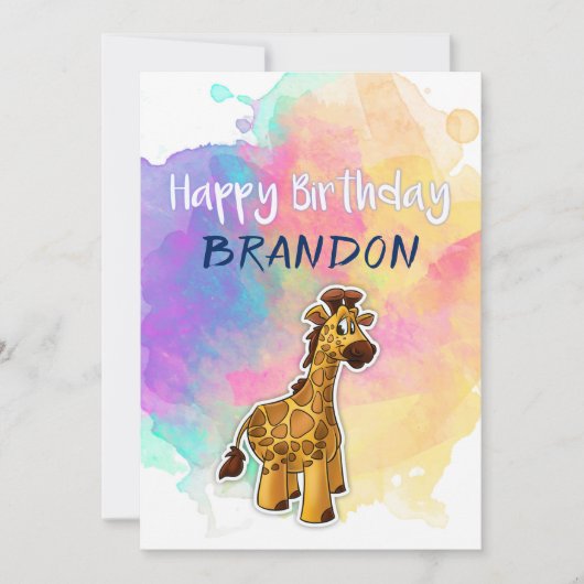 Carte d'anniversaire colorée de girafe (Devant)