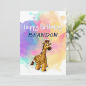 Carte d'anniversaire colorée de girafe (Debout devant)