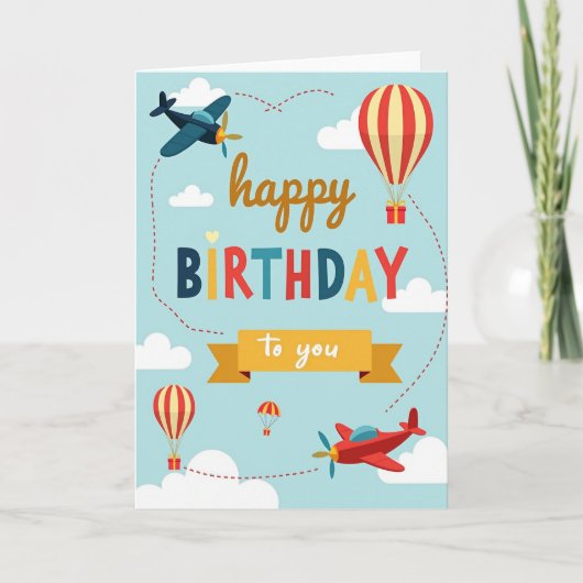 Carte d'anniversaire colorée en dirigeable (Devant)
