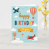 Carte d'anniversaire colorée en dirigeable (Fleur jaune)